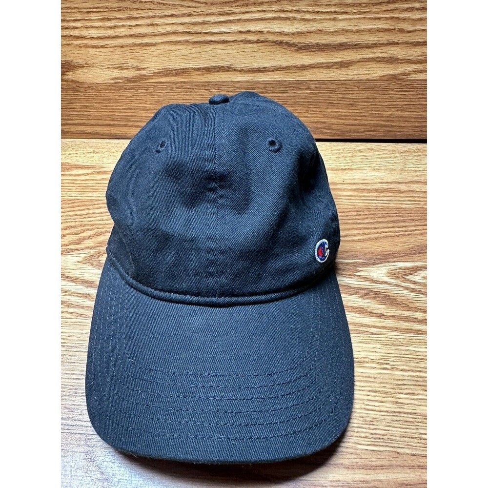 Champion Hat Cap Strap Back Adjustable Black Logo Adult Spell Out Back